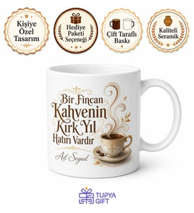 İsme Özel Bir Fincan Kahvenin Kırk Yıl Hatırı Var Baskılı Kupa Bardak Hediye