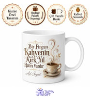 İsme Özel Bir Fincan Kahvenin Kırk Yıl Hatırı Var Baskılı Kupa Bardak Hediye