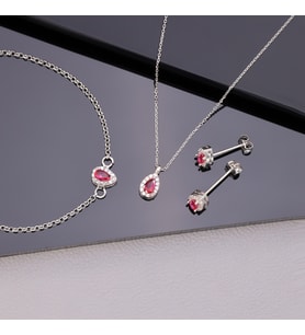 925 Ayar Gümüş Ruby Taşlı Damla Set