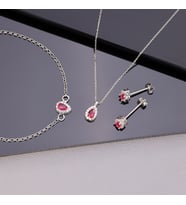 925 Ayar Gümüş Ruby Taşlı Damla Set