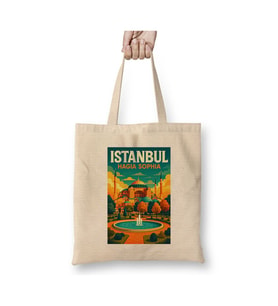 Ayasofya İstanbul Hediyelik Seyahat Gezi Turistik Bez Çanta Alışveriş Çantası Plaj Çantası (Beyaz)