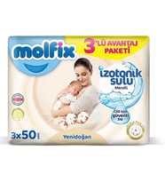 Molfix Yenidoğan İzotonik Sulu Doğal Pamuk Islak Havlu Mendil 3lü 150 Yaprak
