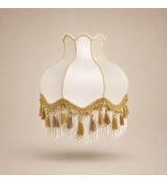 Ekru Kadife Kaplı Gold Püsküllü El Yapımı Vintage Lambader Şapkası 50x50cm