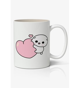 Sevimli Cute Kalp Baskılı Kupa Bardak - Baskılı Kahve Kupa Bardak