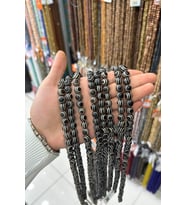 Tibet Akik Doğal Taş Siyah Beyaz Desenli Küre Kesim 10mm Dizi