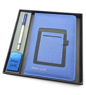 Signator® Codex  N350 Kişiye Özel Defterli Set - İsme Özel Mavi/Gold Kalem + İsme Özel Mavi Defter + İsme Özel Mavi Çakmak  İsme Özel Kutusunda Hediyelik Set (Karışık)