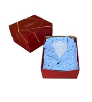 Mirano 2055 Likralı Düğmeli Kısa Kolu Kadın Yıldızlı  Pijama Takımı Kutulu Paketli (Mavi)