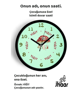 İsme Özel Sevimli Tavşanlar Çocuk Odası Duvar Saati Orta Boy 30 cm Siyah Camlı Sessiz