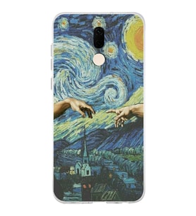 Huawei Mate 10 Lite Uyumlu Sanatsal Vintage Desenli Şeffaf Telefon Kılıfı