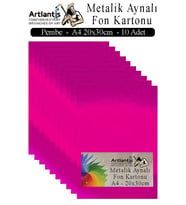 Metalik Aynalı Fon Kartonu 10 lu A4 20X30 cm 1 Paket Okul Sınıf Dekoratif Pırıltılı Folyo Kağıt Dekoratif Anasınıfı Kreş (Pembe)