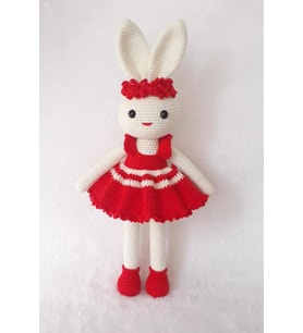 Kırmızı Renk Çiçekli Tavşan Uyku Arkadaşı Amigurumi Organik Oyuncak