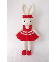 Kırmızı Renk Çiçekli Tavşan Uyku Arkadaşı Amigurumi Organik Oyuncak