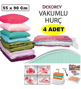 4 Adet Orta Boy 55 cm x 90 cm Vakumlu Poşet Vakumlu Hurç Vakumlu Torba Yorgan Yastık Hurcu