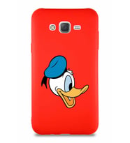 Samsung Galaxy J7 Soft Premier Kapak Donald Duck-F Tasarımlı Silikon Kılıf - Kırmızı (Şeffaf)