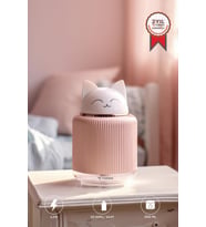 Hava Nemlendiricisi Buhar Makinesi Gece Lambalı Kedi Figürlü 300 ML H8 Pembe