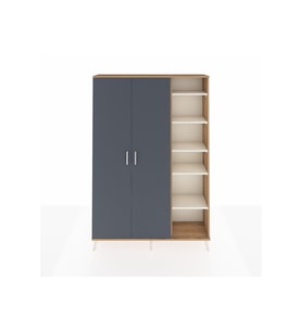 Arges Dolap 7 Raflı 2 Kapaklı Tek Askılı 132x30x195 Çam-Antrasit/Aytaşı