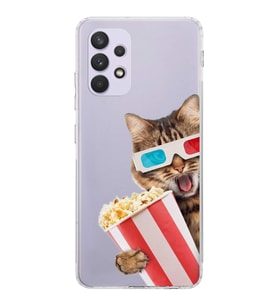 PrintiFy Samsung Galaxy A32 ile Uyumlu Kedi 1 Kamera Korumalı Şeffaf Kılıf