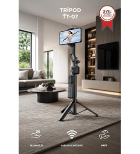 Torima Tripod 360 Yüz Takipli Akıllı Gimbal Çok Amaçlı Kumandalı 1.76 Cm Selfie Çubuğu TT07 Siyah