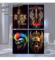 rock in roll altın iskelet risk - 4 adet yapışkanlı poster sticker etiketler - dolap cam oda için