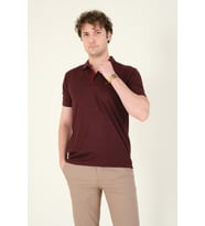 Giyim Dünyası Erkek Desenli Cepli  Polo Yaka T-Shirt Bordo