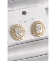 Pirinç Gold Renk Zirkon Taşlı Kadın Küpe - TJ-BKP9925