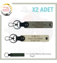 Motor Severlere Özel, İsim Plaka ve A Rh (+) Kan Grubu Yazılı x2 Anahtarlık Set, Kül Gri-S Kahve-Ysl