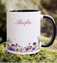 BK Gift Kişiye Özel İsimli Çiçek Tasarımlı Siyah Kupa Bardak- 10, Arkadaşa Hediye, Sevgiliye Hediye, Doğum Günü Hediyesi