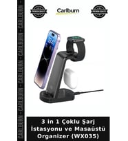 3 in 1 Çoklu Şarj İstasyonu ve Masaüstü Organizer (WX035) Ofis Ortamı Masa Düzeni Telefon Aparatı