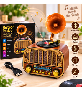 Radyo Ahşap Retro Küçük Boy Bluetooth Bağlantılı USB/TF AUX Şarjlı
