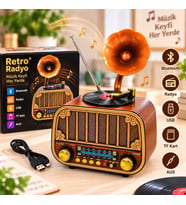 Radyo Ahşap Retro Küçük Boy Bluetooth Bağlantılı USB/TF AUX Şarjlı