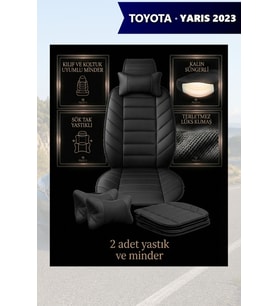yaris 2023 Koltuk ve Kılıf uyumlu Yastık Minder Lüks Siyah 2 Minder 2 Yastık