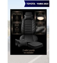 yaris 2023 Koltuk ve Kılıf uyumlu Yastık Minder Lüks Siyah 2 Minder 2 Yastık