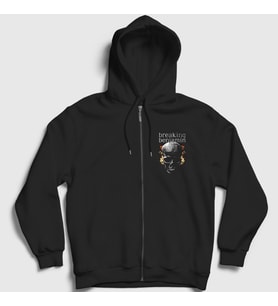 Presmono Unisex Siyah Fire Skull Breaking Benjamin Fermuarlı Kapüşonlu Sweatshirt 379551tt