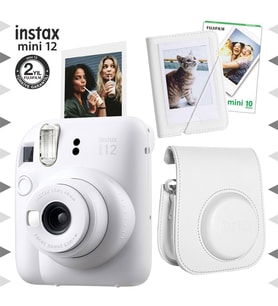 Instax mini 12 Beyaz Fotoğraf Makinesi-10'lu Film-Mini Albüm ve Deri Kılıf Seti