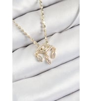 Pirinç Zirkon Taşlı Sallantılı Göz Model Ezme Zincir Gold Renk Kadın Kolye TJ-BKO10389