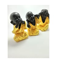 Buda 3 Lü Görmedim Duymadım Bilmiyorum Dekoratif Renkli Biblo Heykel Seti 15x9 Cm Altın