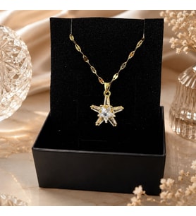 BK Gift Taşlı Yıldız Figürlü Kadın Kolye - Kararma Yapmayan Gold Çelik Kolye