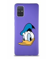 Samsung Galaxy A71 Soft Premier Kapak Donald Duck-B Tasarımlı Silikon Kılıf - Mor (Şeffaf)