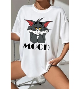 Unisex Mood Baskılı Oversize Tshirt (Beyaz)