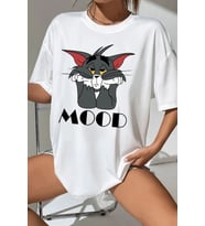 Unisex Mood Baskılı Oversize Tshirt (Beyaz)