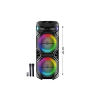 ÇİFT Mikrofonlu Karaoke Seti Bluetooth Kule Hoparlör Dev 10x2 İnç Wooferlı RGB LED Işıklı (Siyah)