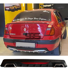 Renault Clio 2 Sedan Difüzör Arka Tampon Eki 2 Egzoz Çıkışlı Siyah Reflektörlü