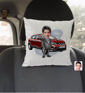 BK Gift Kişiye Özel Plakalı Erkek Nissan Qashqai Karikatürlü Kare Araç Koltuk Yastığı-2