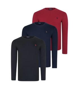 ÜÇLÜ SET T8588 DEWBERRY YUVARLAK YAKA ERKEK SWEATSHIRT-SİYAH-LACİVERT-BORDO