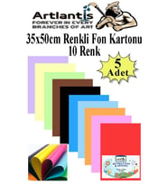 Fon Kartonu 10 Lu 35x50 Cm 5 Paket Artlantis 10 Renk Fon Kartonu 35*50 Okul Sınıf Kreş Anasınıfı (Çok Renkli)
