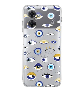 PrintiFy Xiaomi Redmi Note 11R ile Uyumlu 1mm Slim Fit Nazar Boncuğu 2 Baskılı Şeffaf  Kılıf