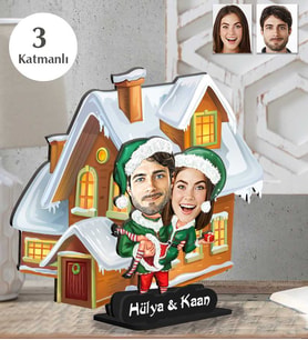 Kişiye Özel 3 Katmanlı  Yılbaşı Sevgili Ahşap Biblo-2