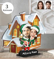 Kişiye Özel 3 Katmanlı  Yılbaşı Sevgili Ahşap Biblo-2