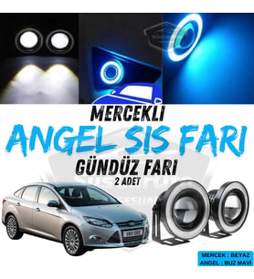 Ford Focus 3 2011-2014 Uyumlu Mercekli Angel Sis Farı Metal 76 mm Buz Mavi Halkalı Gündüz Farı 2 Ad