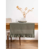 Ruffle Haki Fırfırlı %100 Pamuklu Ham Keten Runner 50x130 cm